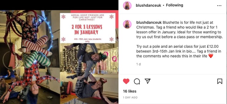 blush dance school instagram photo